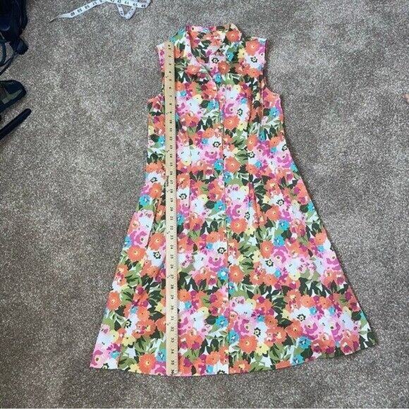 Talbots Woman Dress Pink Floral Bright Sleeveless Cotton Collar Button Down SZ 8 - Picture 3 of 13